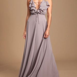 LuLu's Meridith Dusty Lavender Ruffled Lace-Up
Maxi Dress. Size Medium NWT
